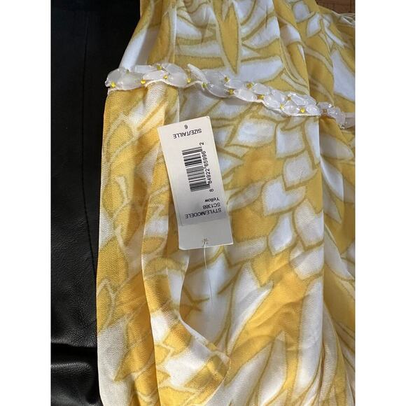 Badgley Mischka Yellow Floral  Sleeveless Paradiso Dress, Size 6, NWT - Picture 4 of 6